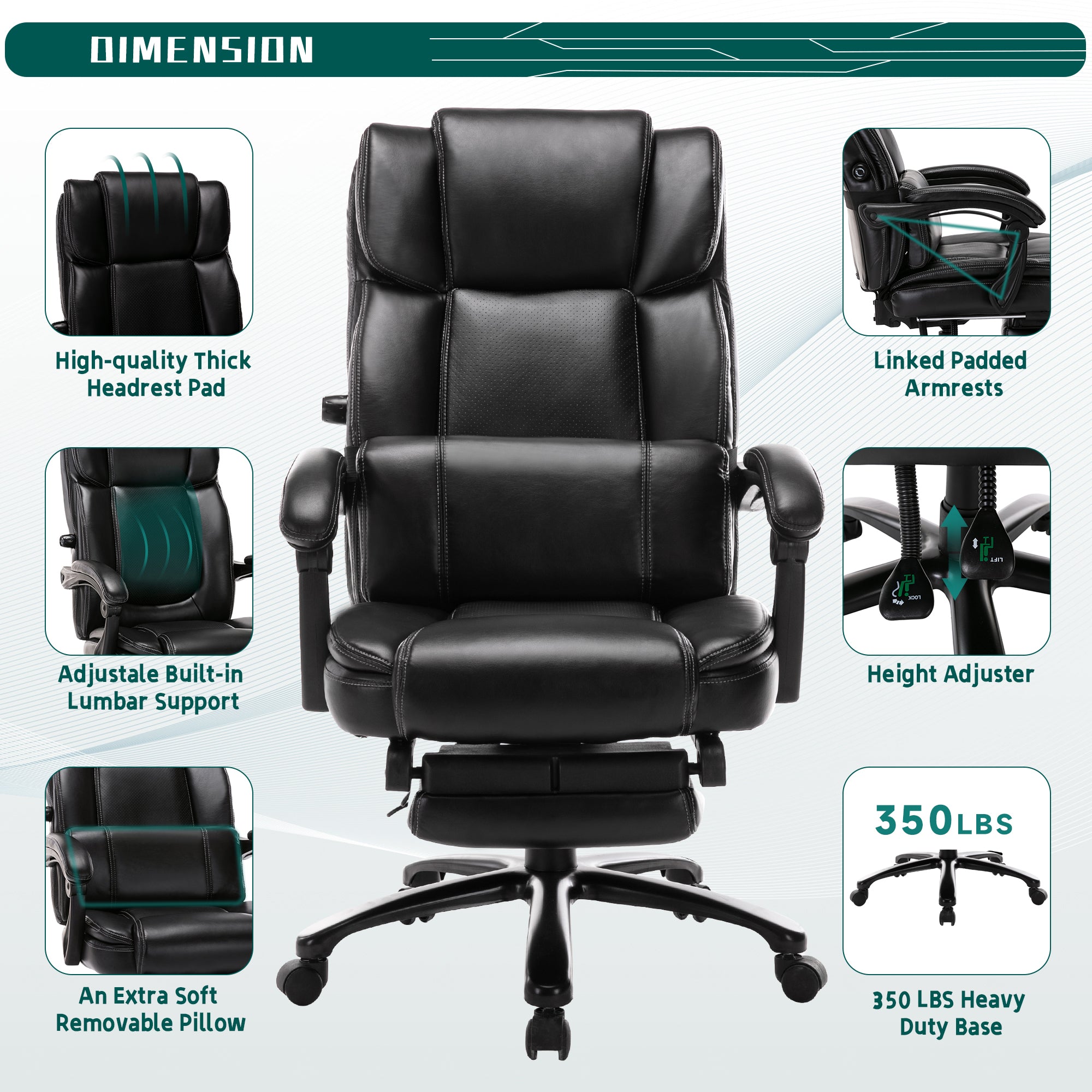 COLAMY Big Tall Faux Leather Office Chair with Footrest 350lbs