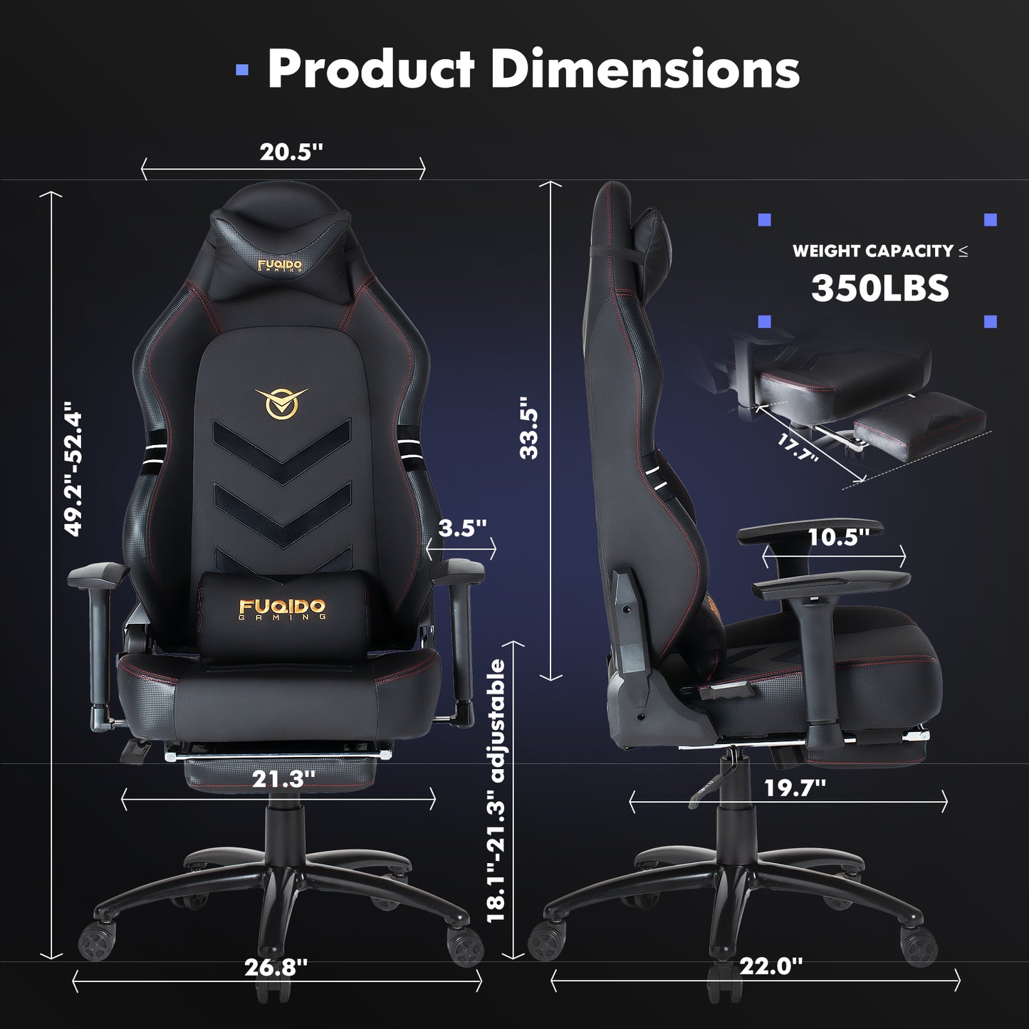 Big and Tall Gaming Chair with Footrest 350lbs Computer Gamer Chair Model.1325F