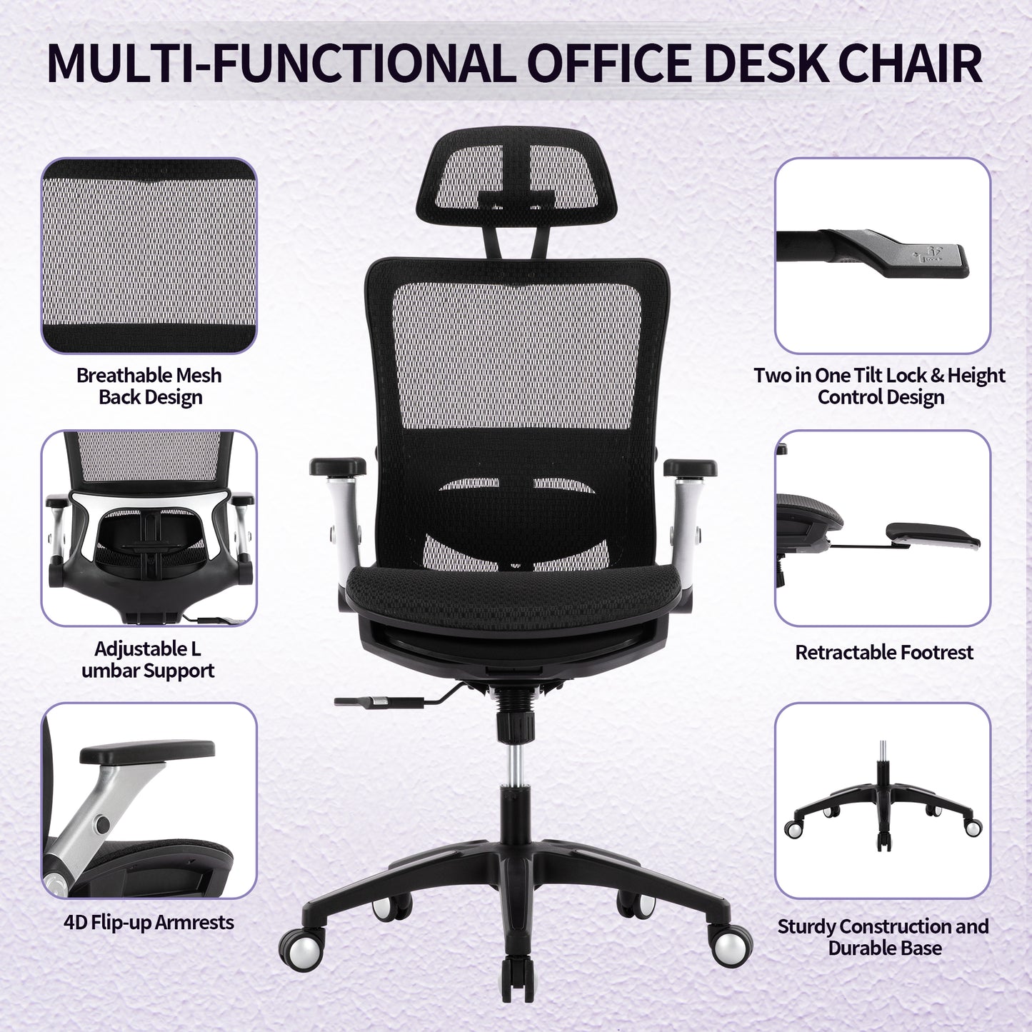 COLAMY 275lbs Executive High Back Mesh Office Chair with Footrest Model.2577