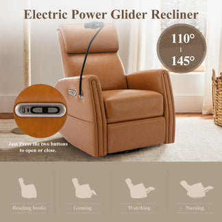 CHITA Electric Power Recliner Swivel Glider Set Of 2, Upholstered Faux Leather Nursery Chair Living Room Reclining Sofa Chair Charcoal Gray