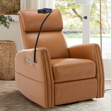 COLAMY PU Leather 270° Power Swivel Glider Recliner Chair with USB Port & Phone Holder