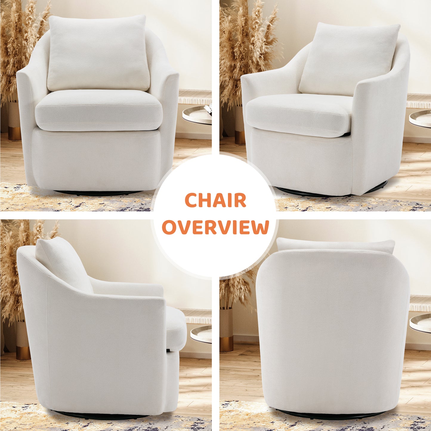 COLAMY 30" Wide Beige Color Upholstered Velvet Arm Chair 360° Swivel Accent Chair