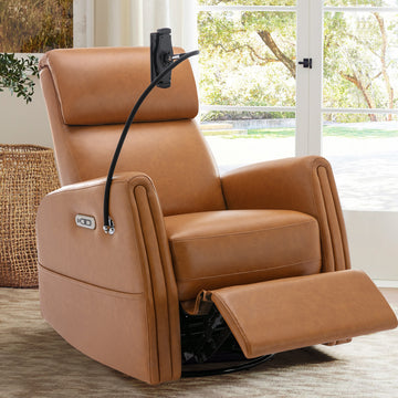 COLAMY PU Leather 270° Power Swivel Glider Recliner Chair with USB Port & Phone Holder