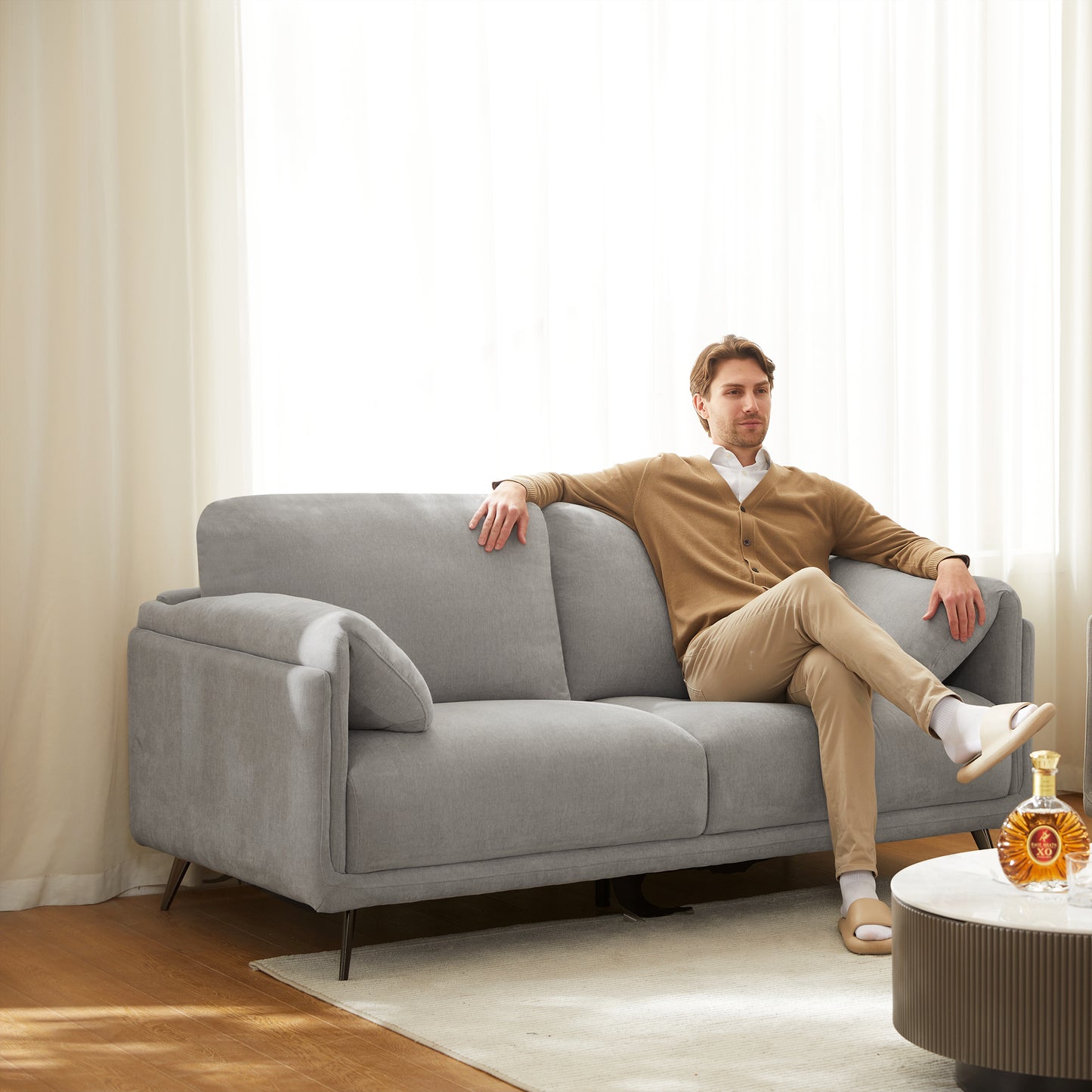 COLAMY 3 Piece Living Room Sofa Set with Elephant-Ear Arm Grey Color
