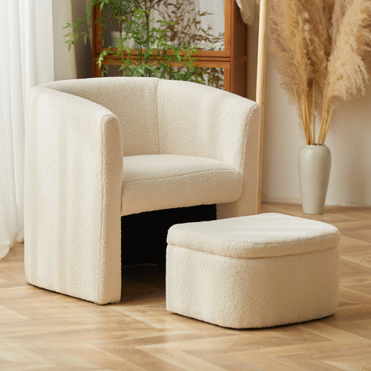 COLAMY Sherpa Barrel Chair Accent Chair with Storage Ottoman Set
