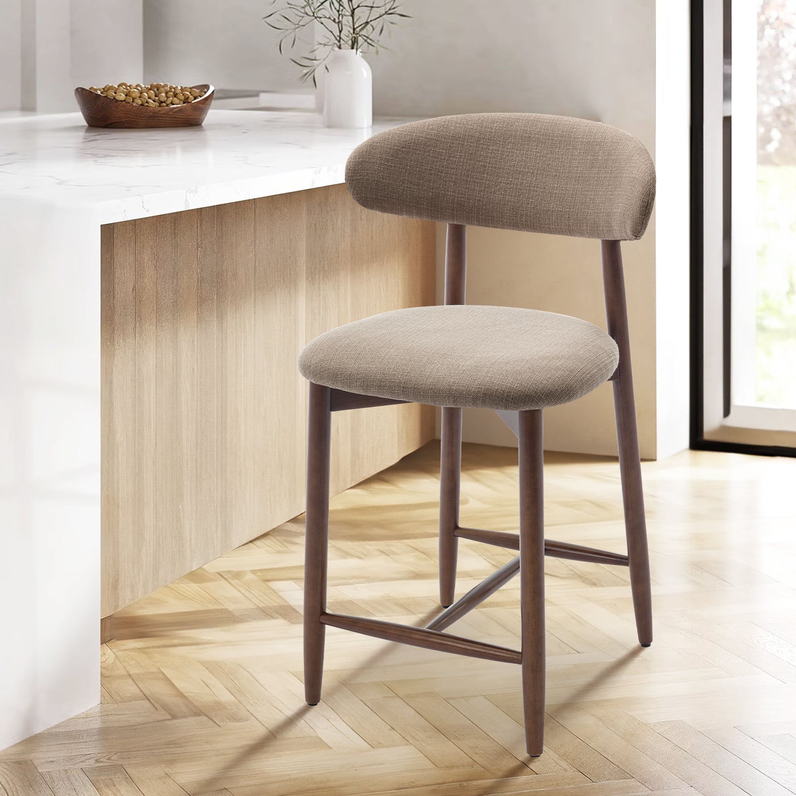 COLAMY Upholstered Wooden Bar Stool