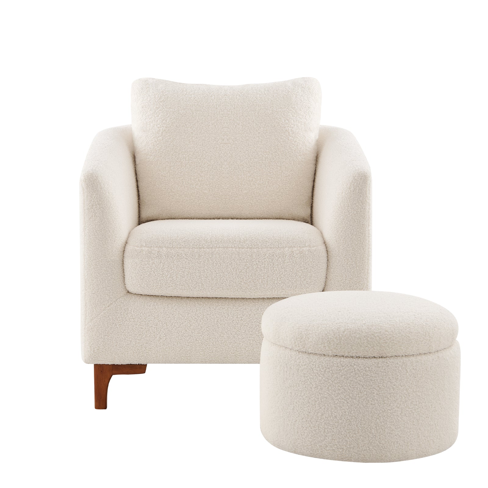 COLAMY Sherpa Accent Chair Reading Chair with Round Storage Ottoman Set