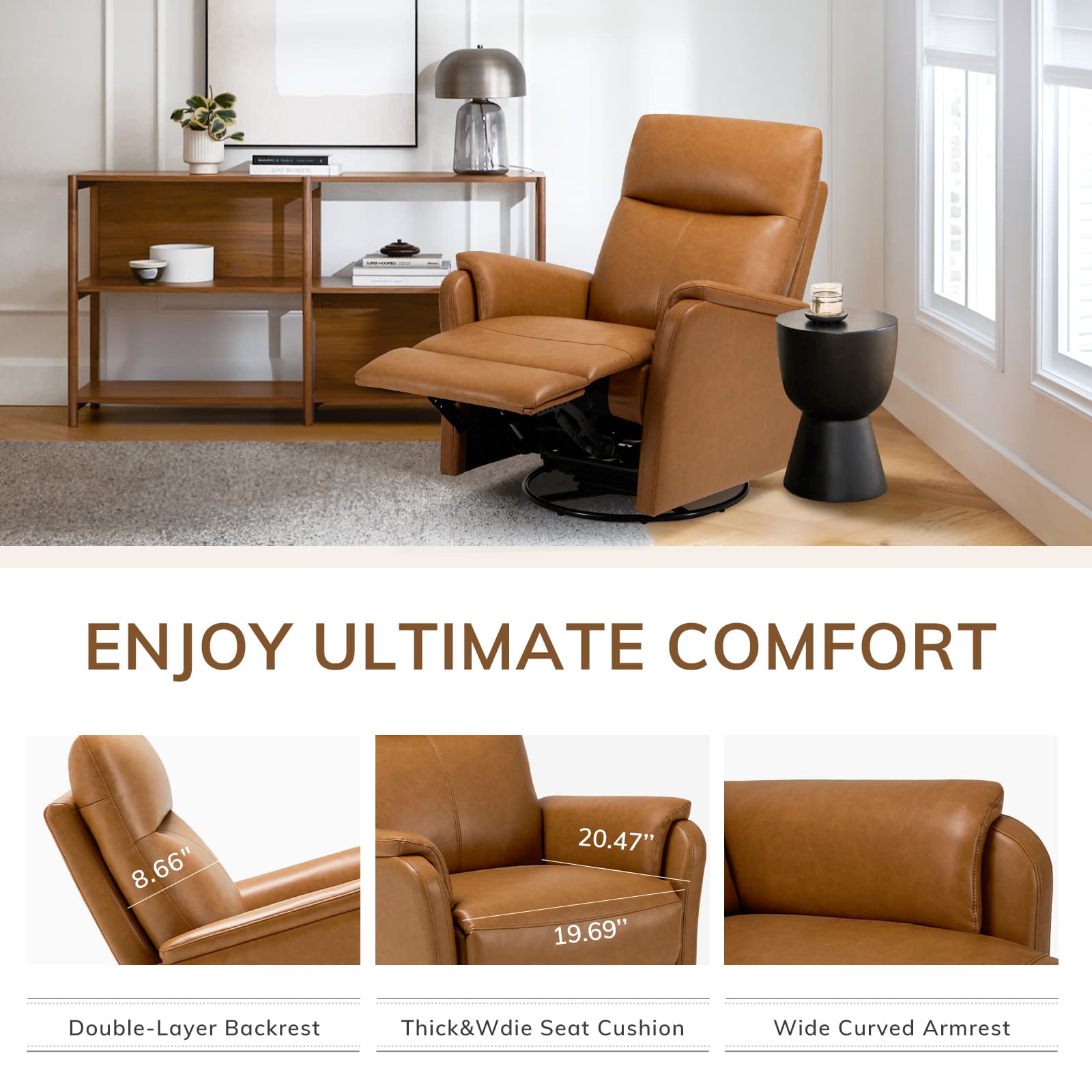 COLAMY PU Leather Swivel Recliner Chair Reclining Nursery Sofa Model.60162