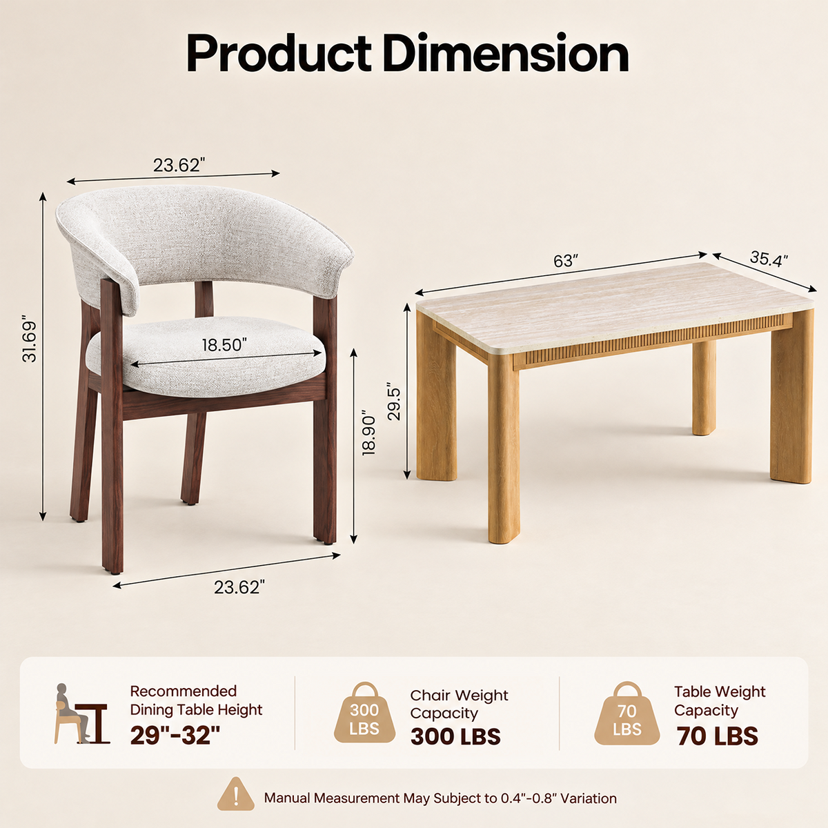 COLAMY VERSE 63" Dining Table for 4-6 with HALO Luxe Fully Assembled Upholstered Dining Chairs Set