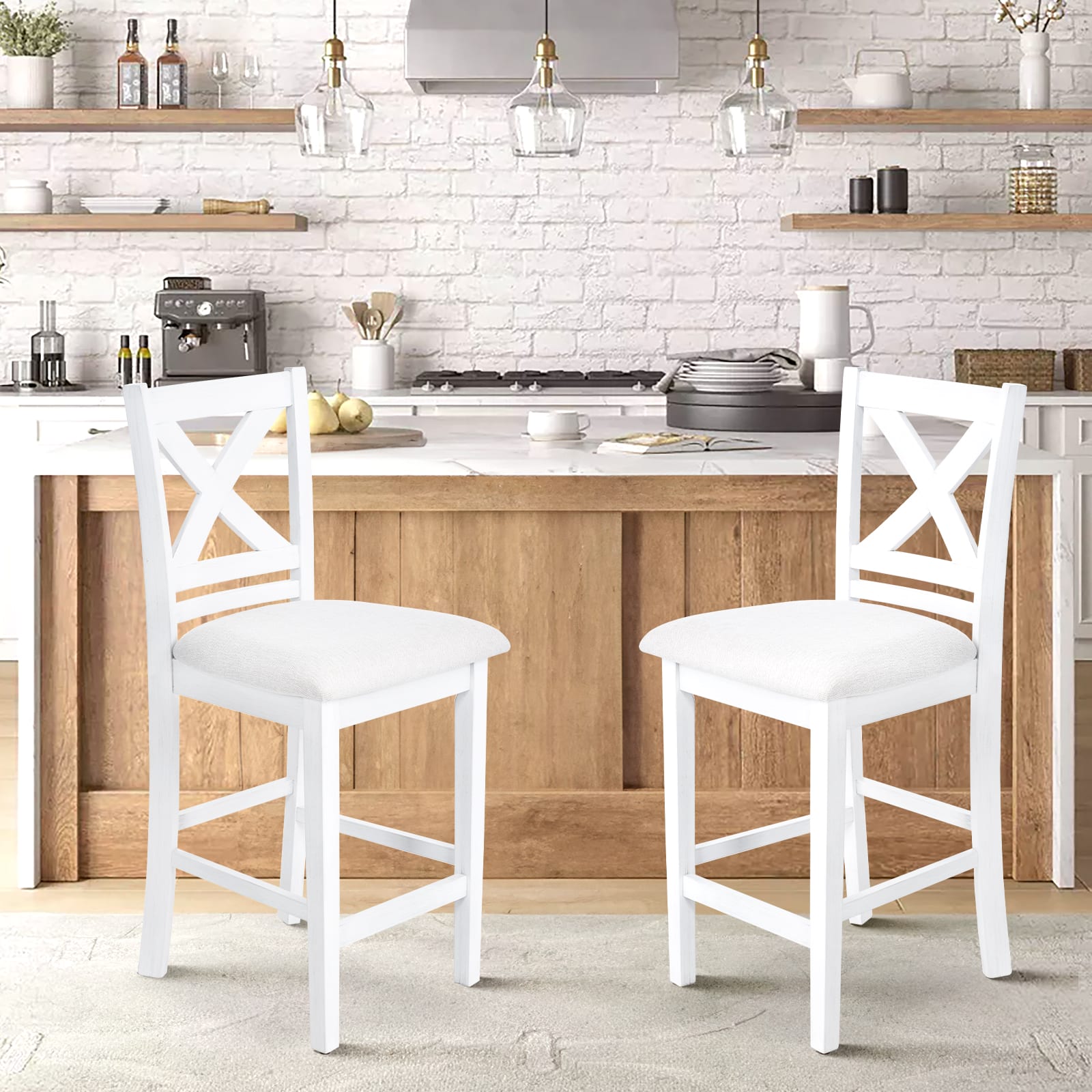 COLAMY Upholstered Lattice Back Bar Stool