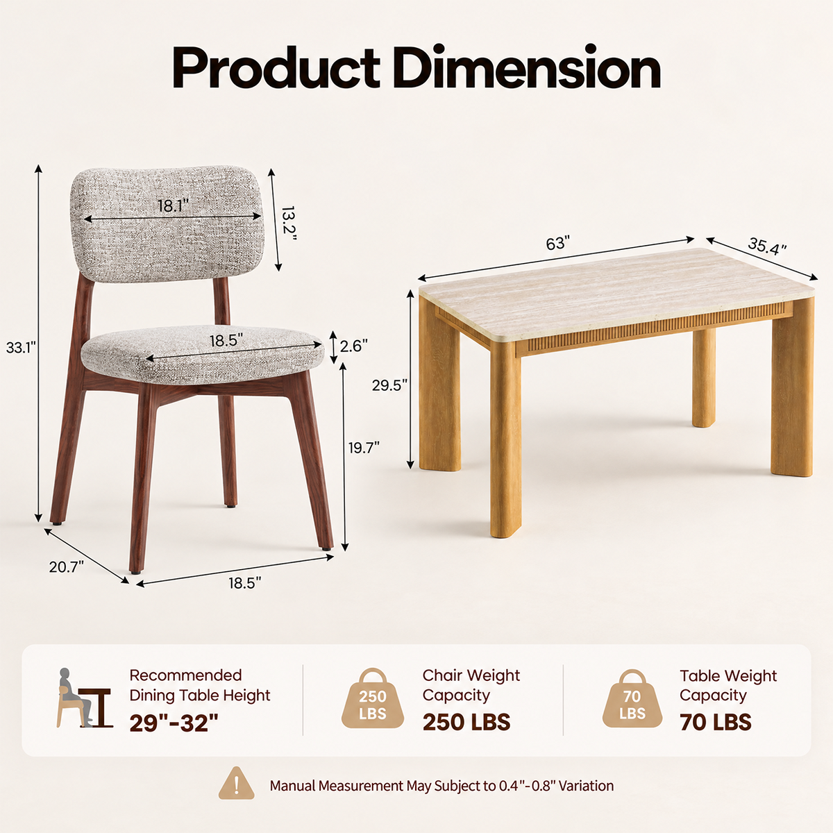 COLAMY VERSE 63" Dining Table for 4–6 with HALO Prime OEKO-TEX® Certified Upholstered Dining Chairs Set