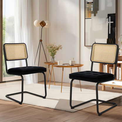 COLAMY Velvet Cantilever Dining Chairs Armless Kitchen Side Chairs with Upholstered Seat & Cane Back