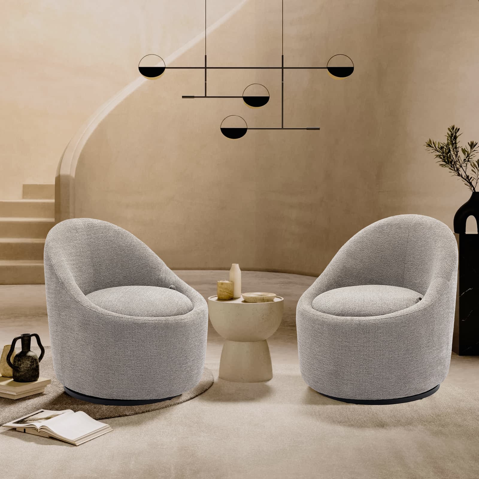 Colamy Chenille Fabric 360° Swivel Accent Chair Model.W188