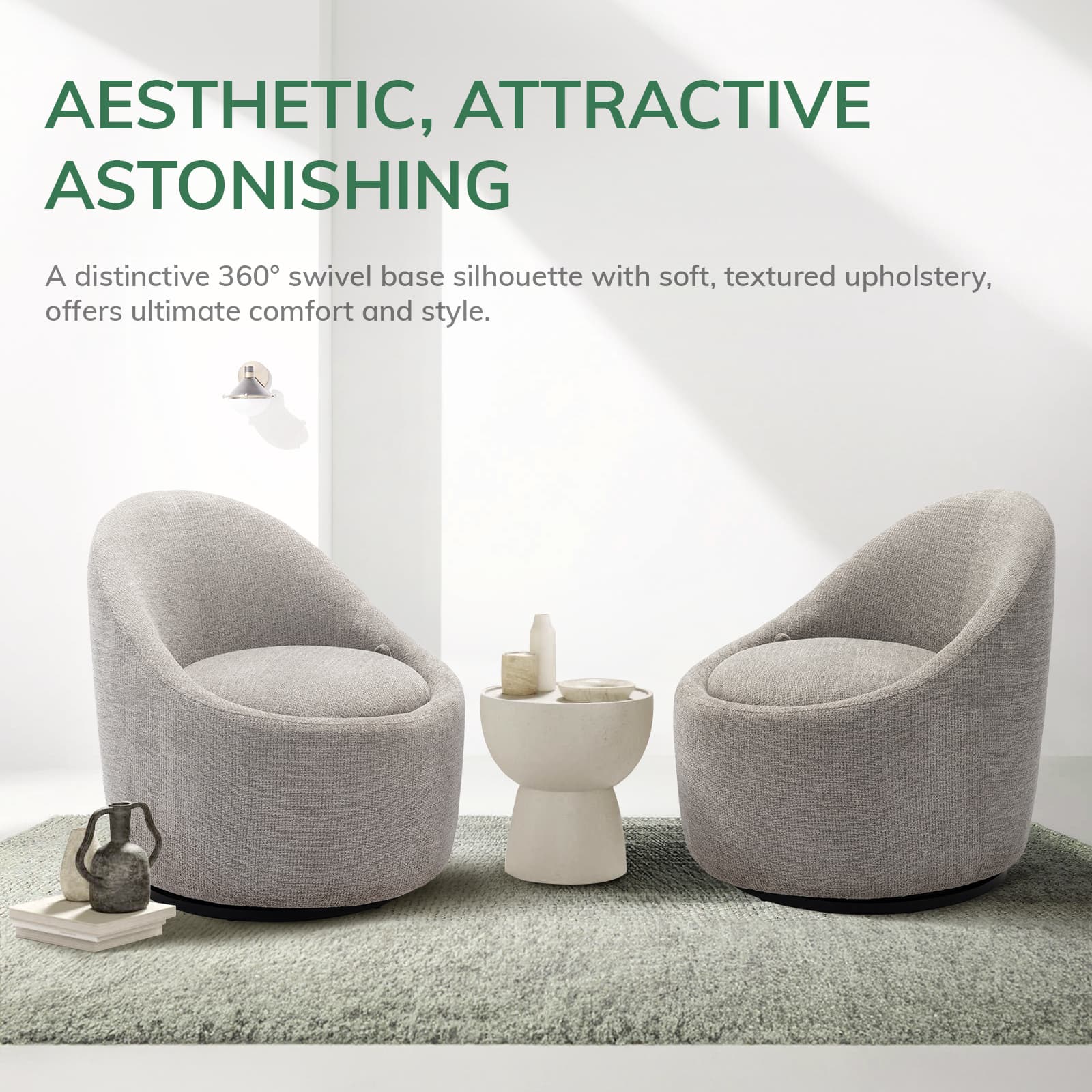 Colamy Chenille Fabric 360° Swivel Accent Chair Model.W188