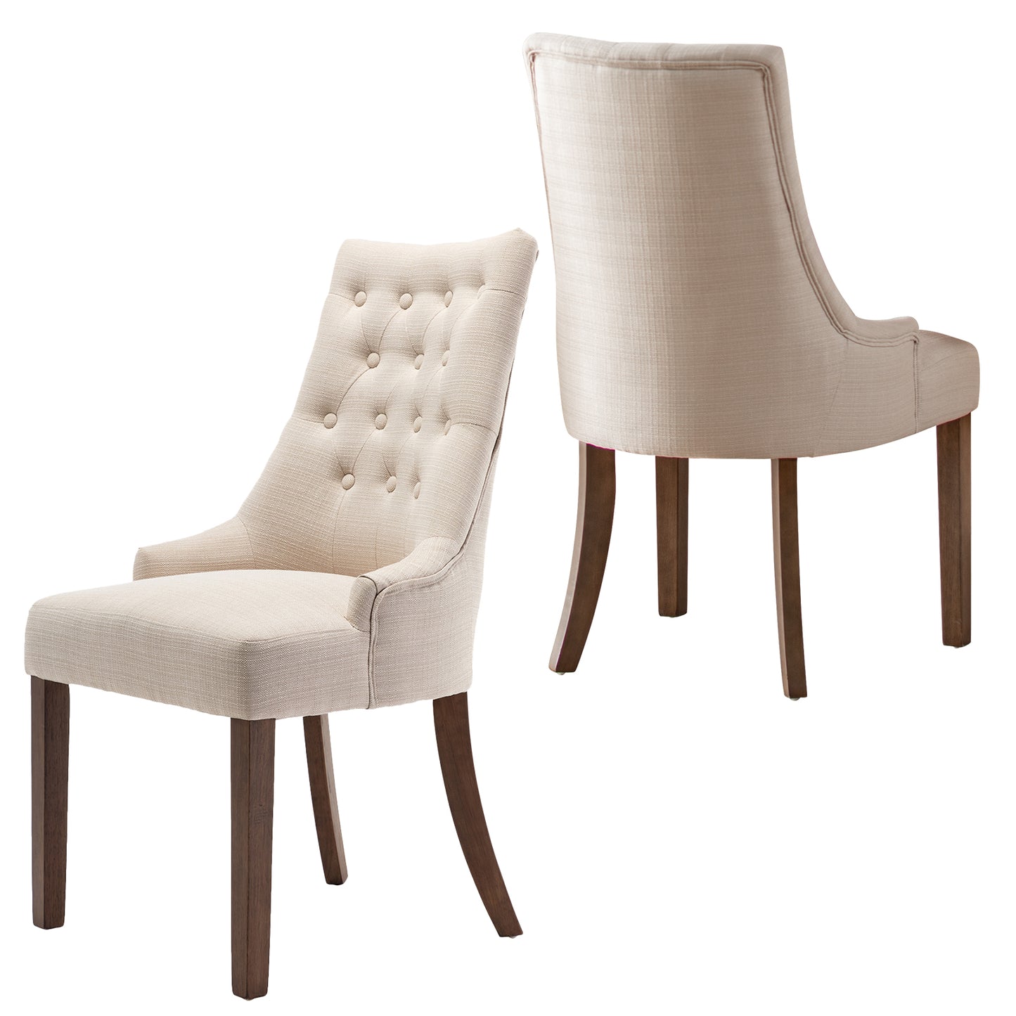 COLAMY Tufted Upholstered Dining Chair Beige Color Wingback Kitchen Chair