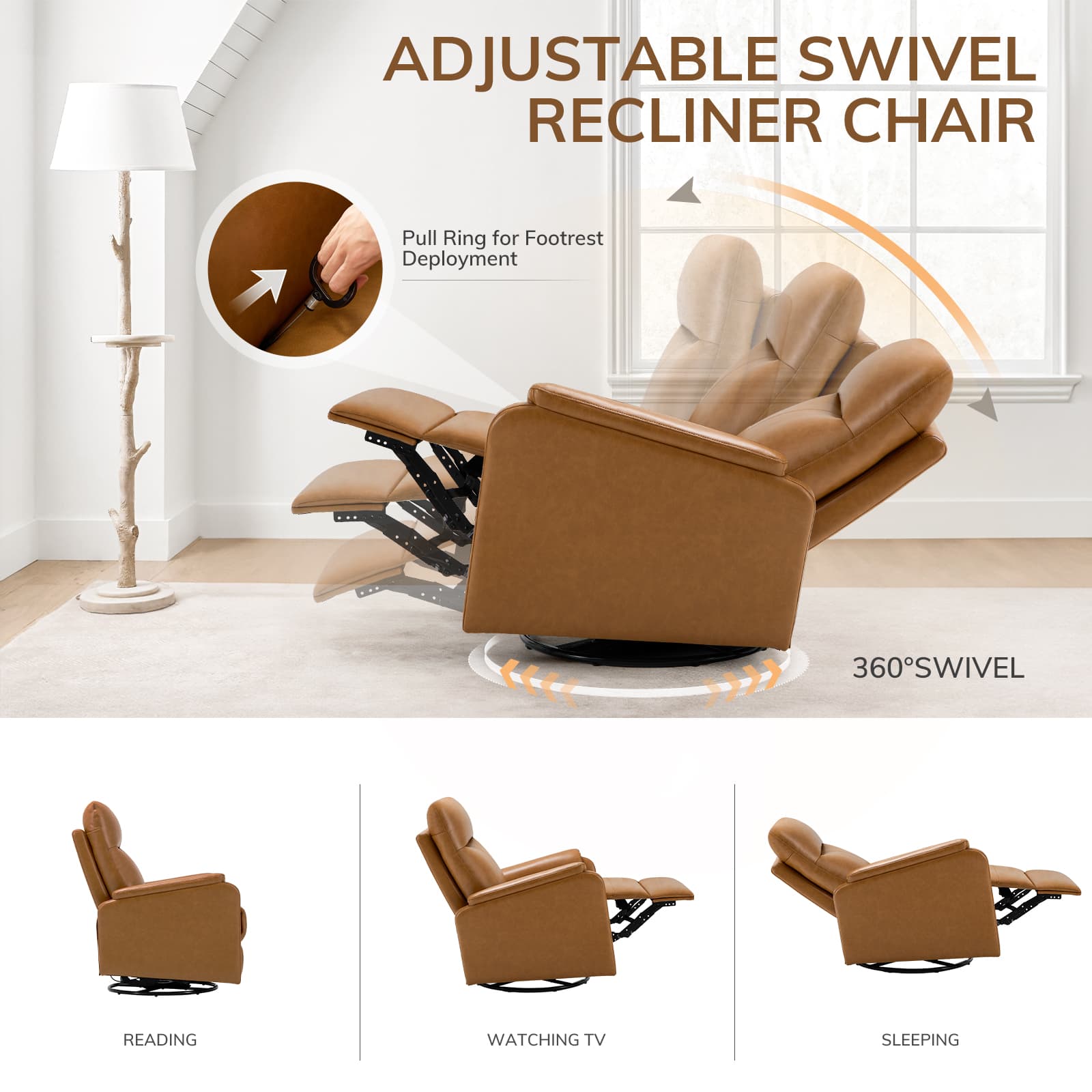 COLAMY PU Leather Swivel Recliner Chair Reclining Nursery Sofa Model.60162