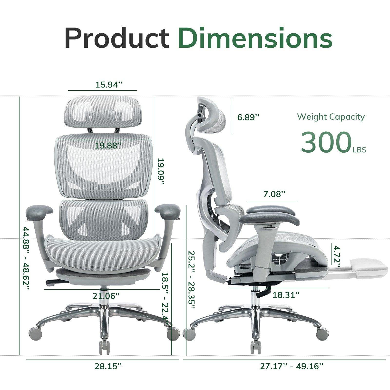 COLAMY Ergonomic Mesh Office Chair with Footrest Model.5188 Cap.300lbs