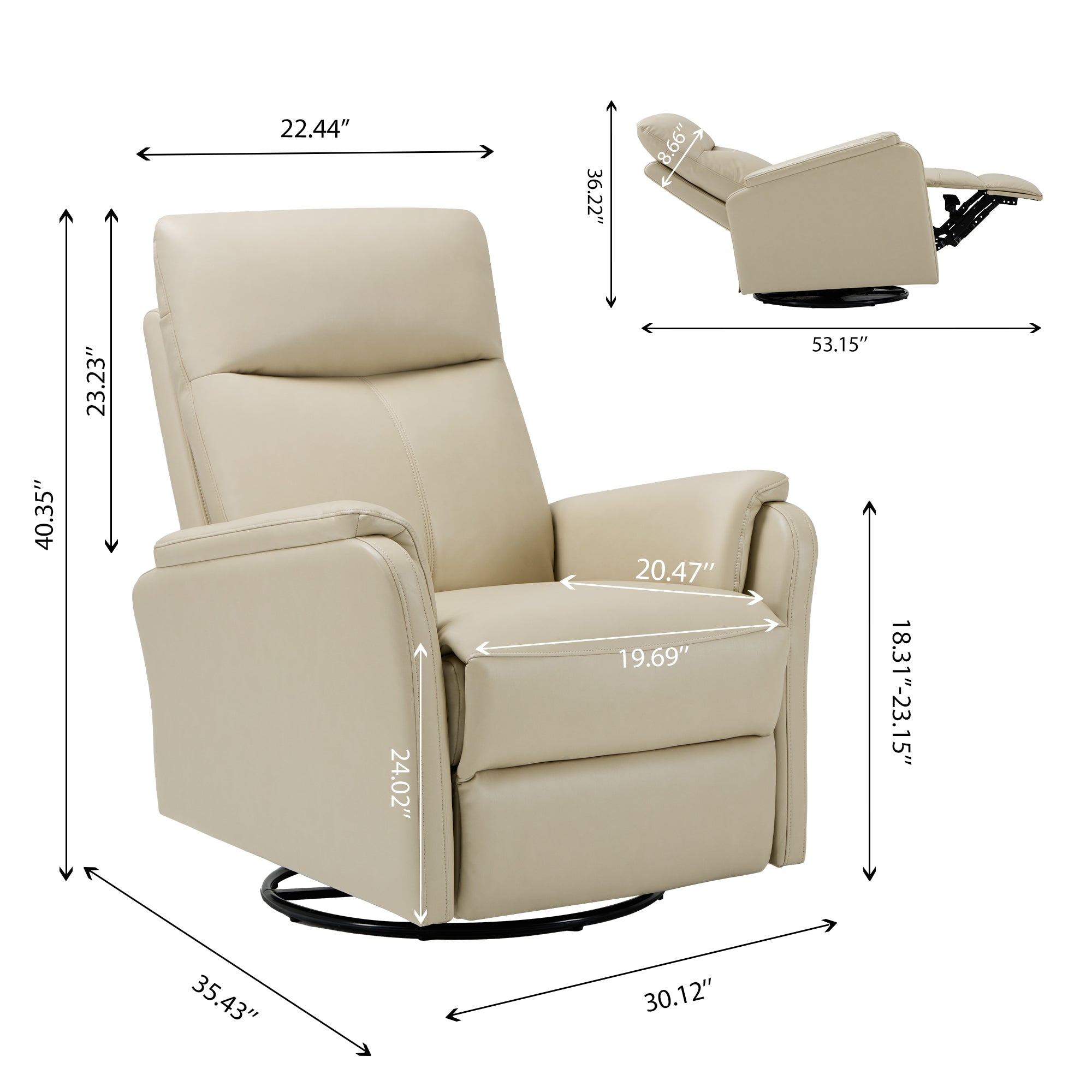 COLAMY PU Leather Swivel Recliner Chair Reclining Nursery Sofa Model.60162