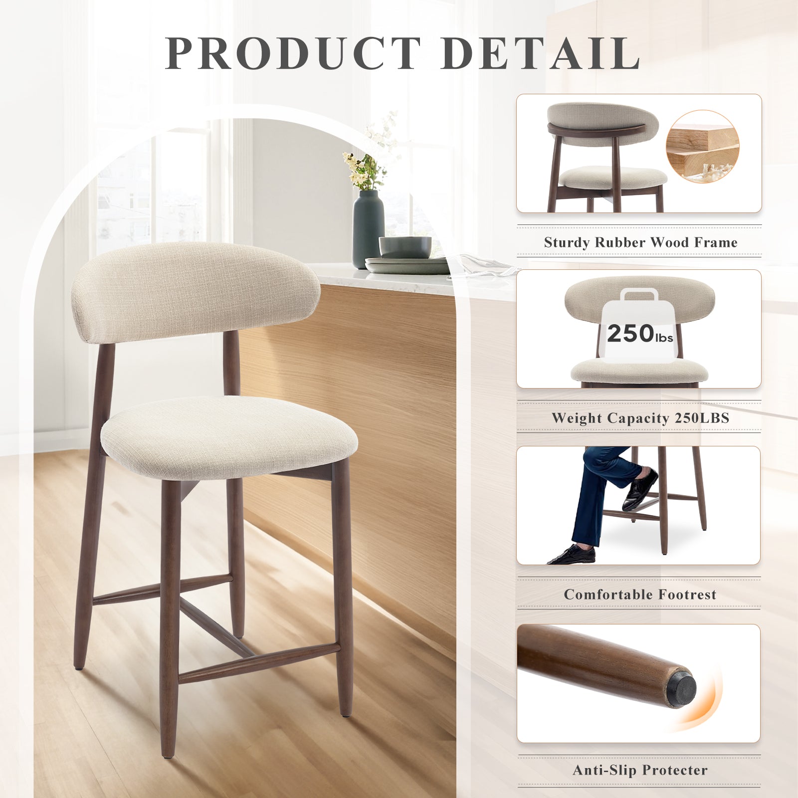 COLAMY Upholstered Wooden Bar Stool