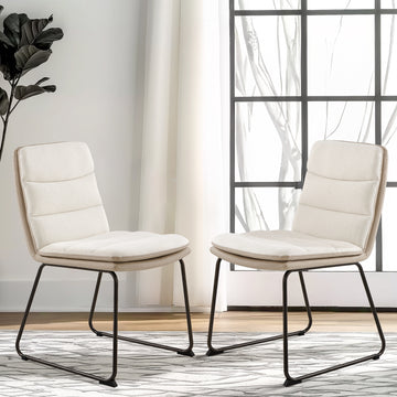 COLAMY Modern Waffle Fabric High-back Dining Chair with Metal Legs