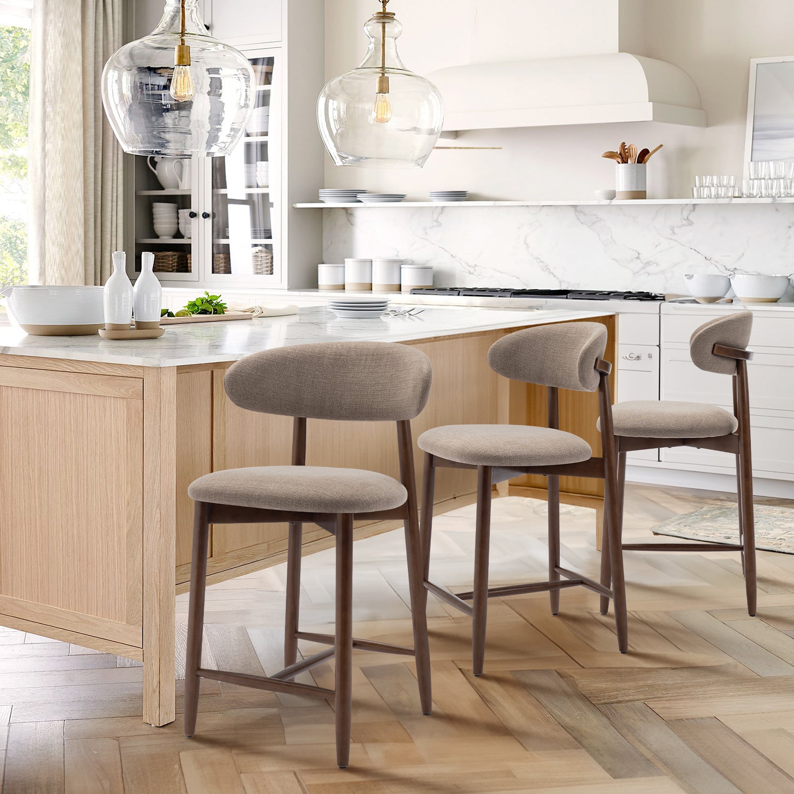 COLAMY Upholstered Wooden Bar Stool