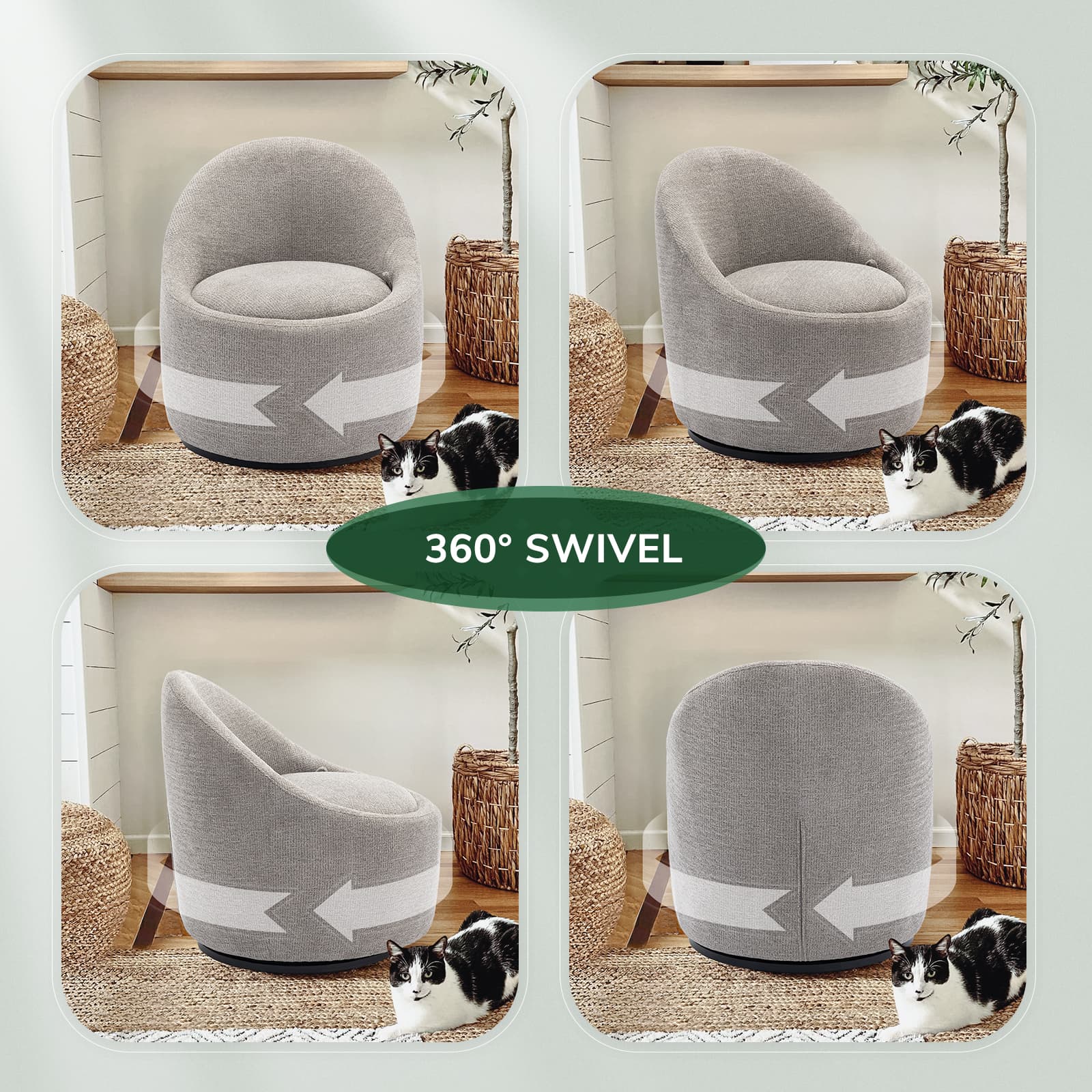 Colamy Chenille Fabric 360° Swivel Accent Chair Model.W188