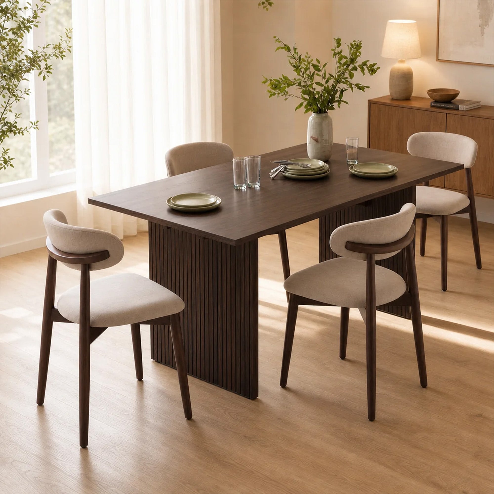 COLAMY HALO 63" Dining Table with NOYA Dining Chairs Set for 4-6