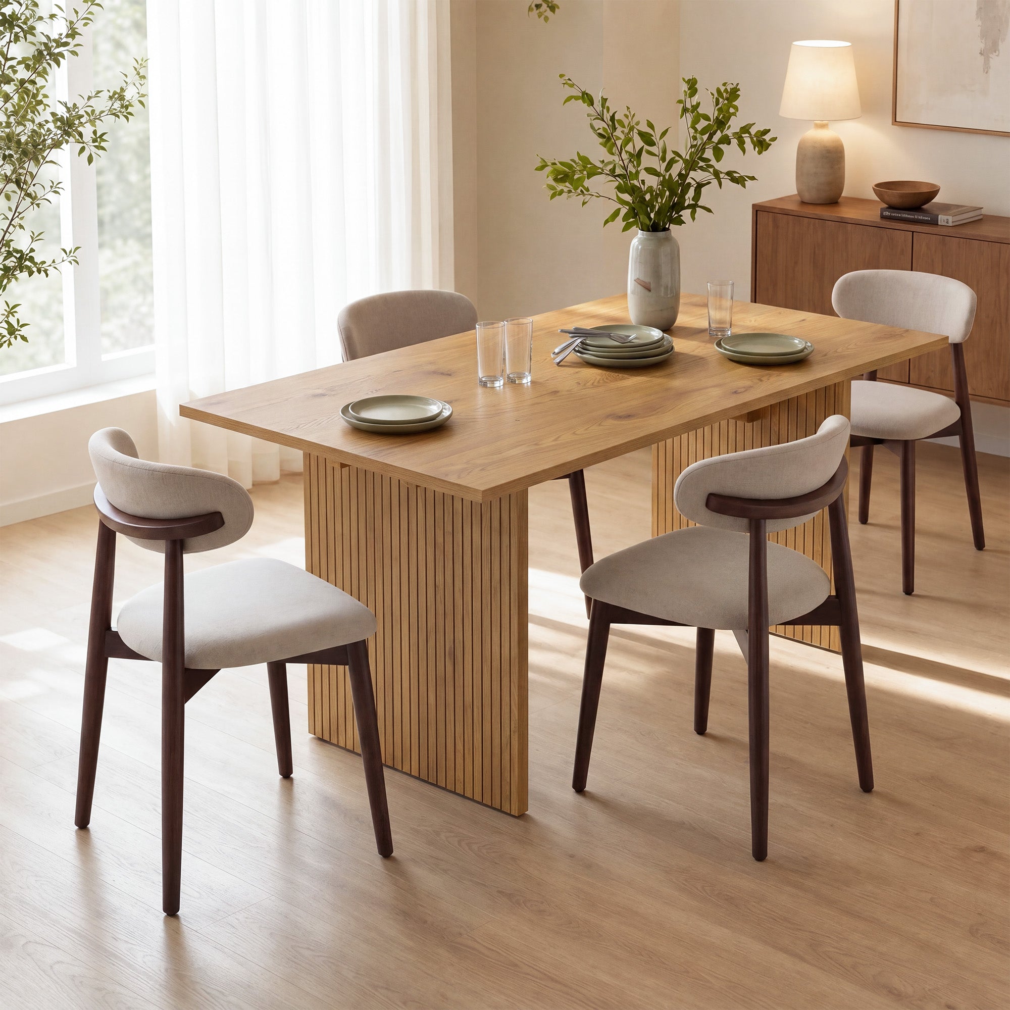 COLAMY HALO 63" Dining Table with NOYA Dining Chairs Set for 4-6