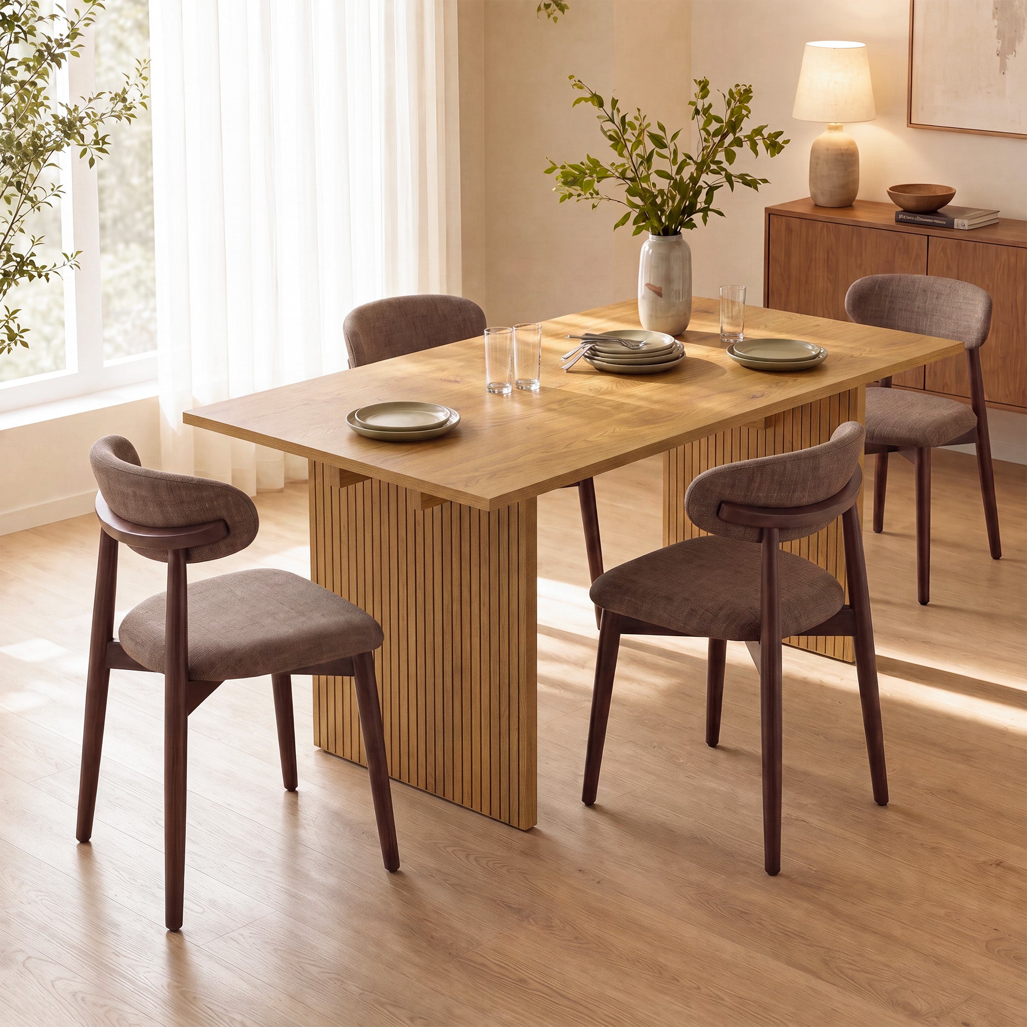 COLAMY HALO 63" Dining Table with NOYA Dining Chairs Set for 4-6