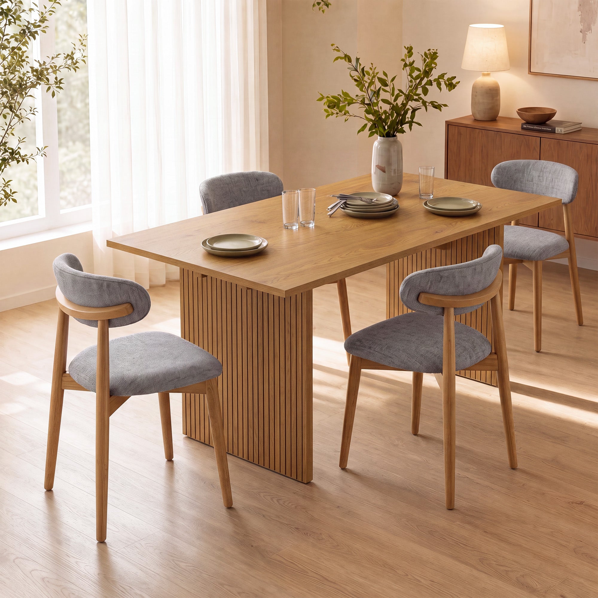 COLAMY HALO 63" Dining Table with NOYA Dining Chairs Set for 4-6