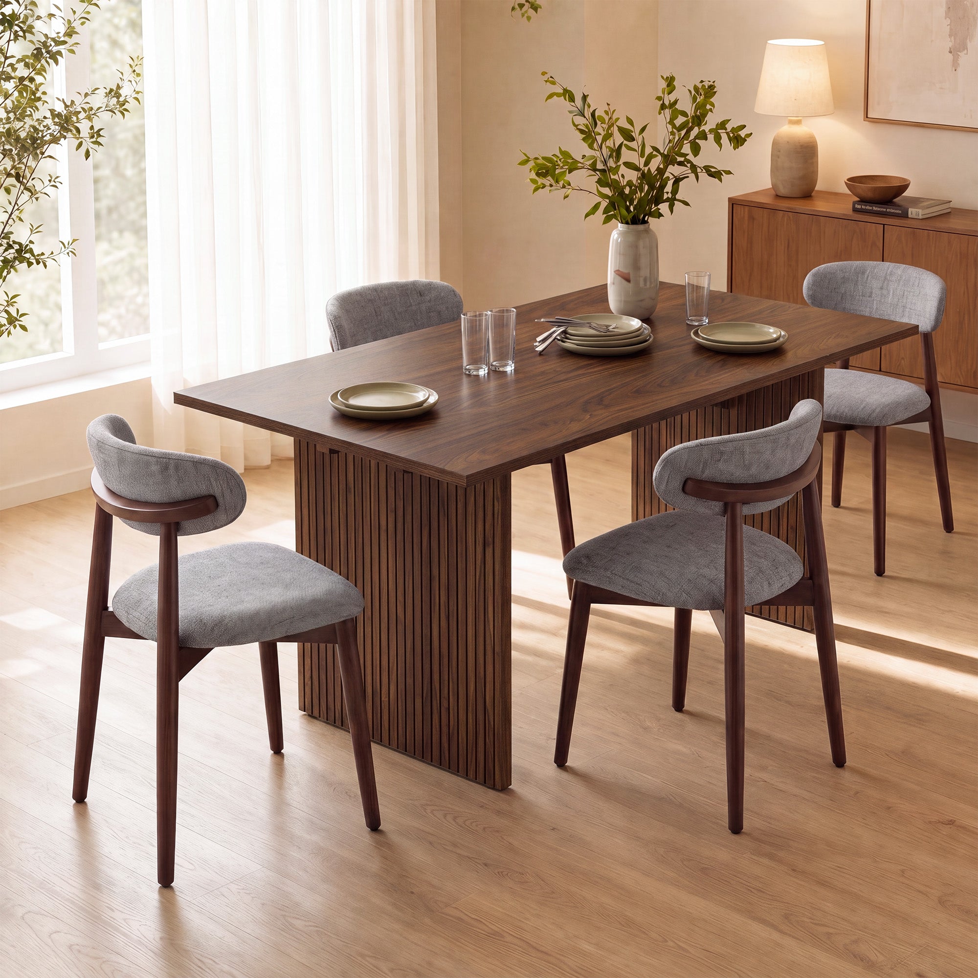 COLAMY HALO 63" Dining Table with NOYA Dining Chairs Set for 4-6