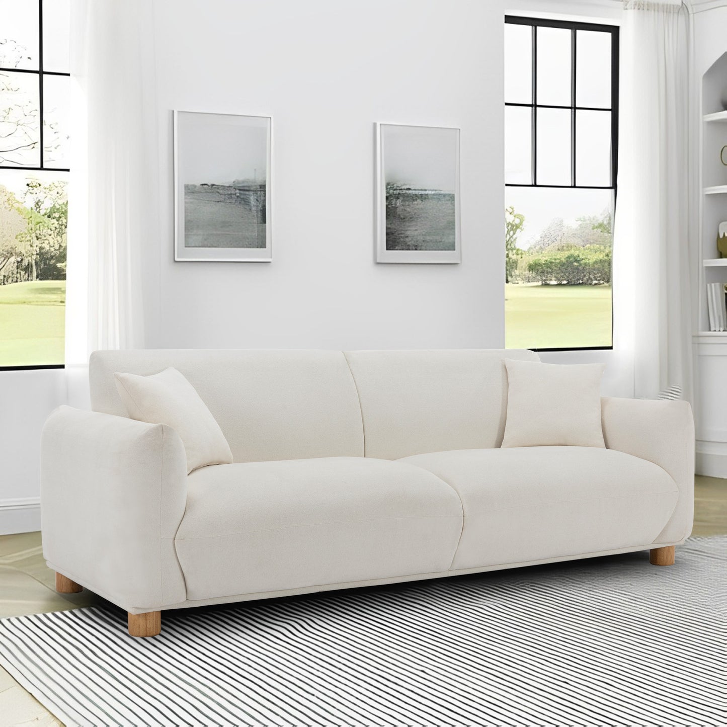 COLAMY 91.34" Beige Color Fabric Sofa Love Seat Modern Comfy Sofa Couch