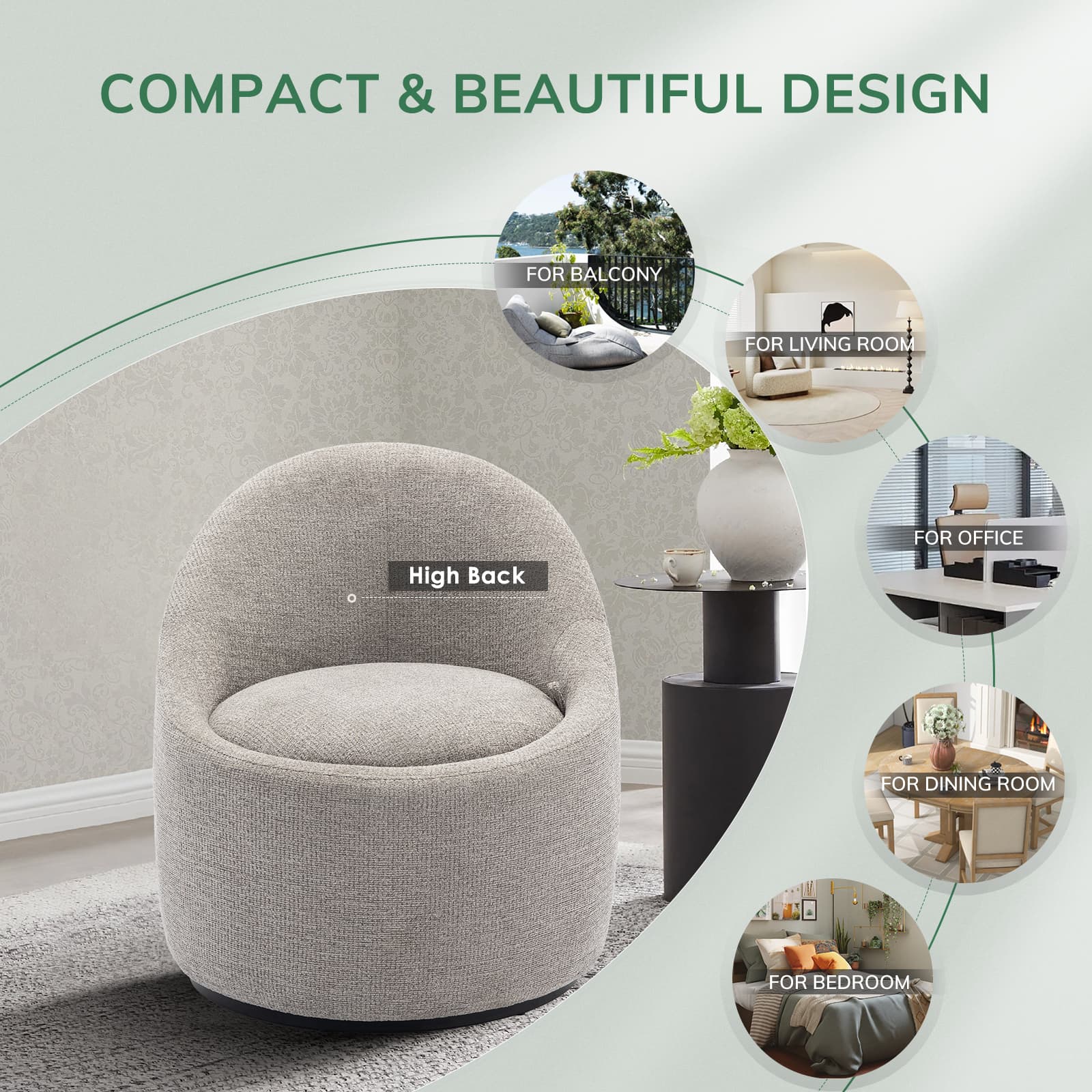 Colamy Chenille Fabric 360° Swivel Accent Chair Model.W188
