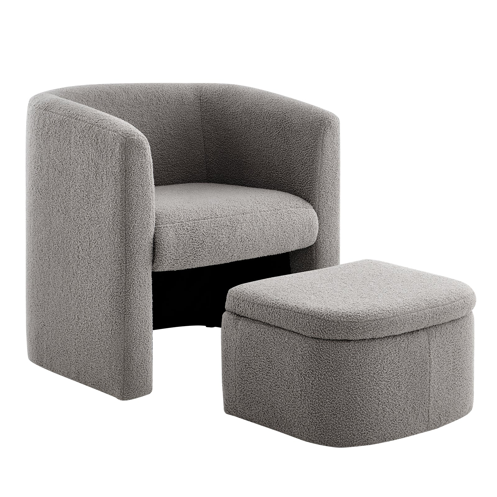 COLAMY Sherpa Barrel Chair Accent Chair with Storage Ottoman Set