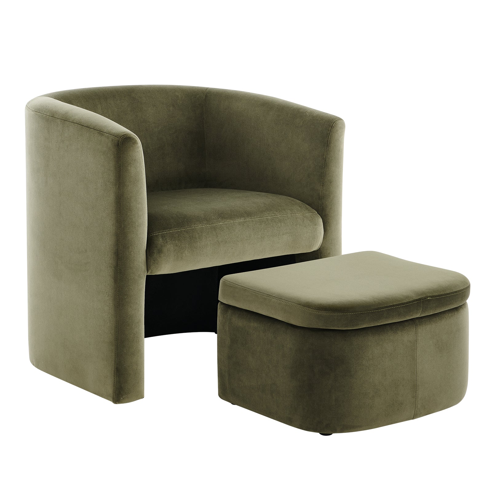 COLAMY Sherpa Barrel Chair Accent Chair with Storage Ottoman Set