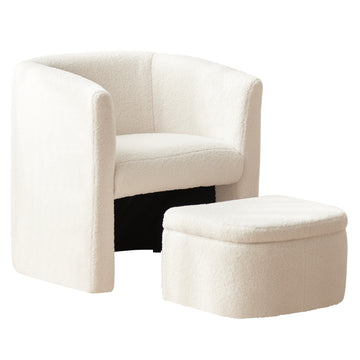 COLAMY Sherpa Barrel Chair Accent Chair with Storage Ottoman Set