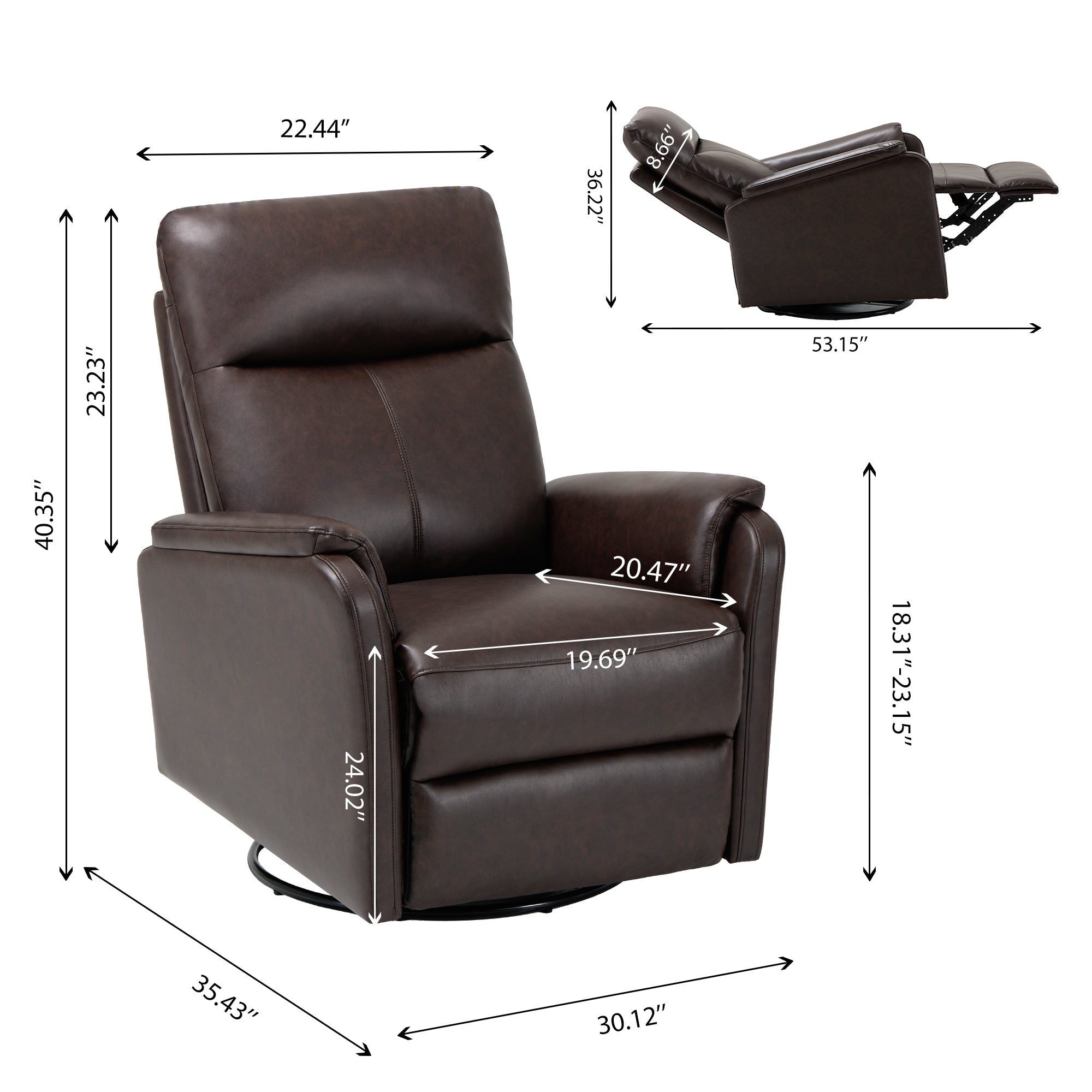 COLAMY PU Leather Swivel Recliner Chair Reclining Nursery Sofa Model.60162