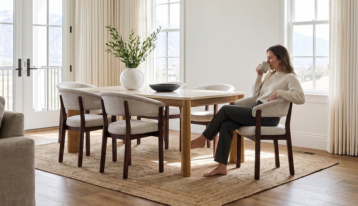COLAMY VERSE 63" Dining Table for 4-6 with HALO Luxe Fully Assembled Upholstered Dining Chairs Set