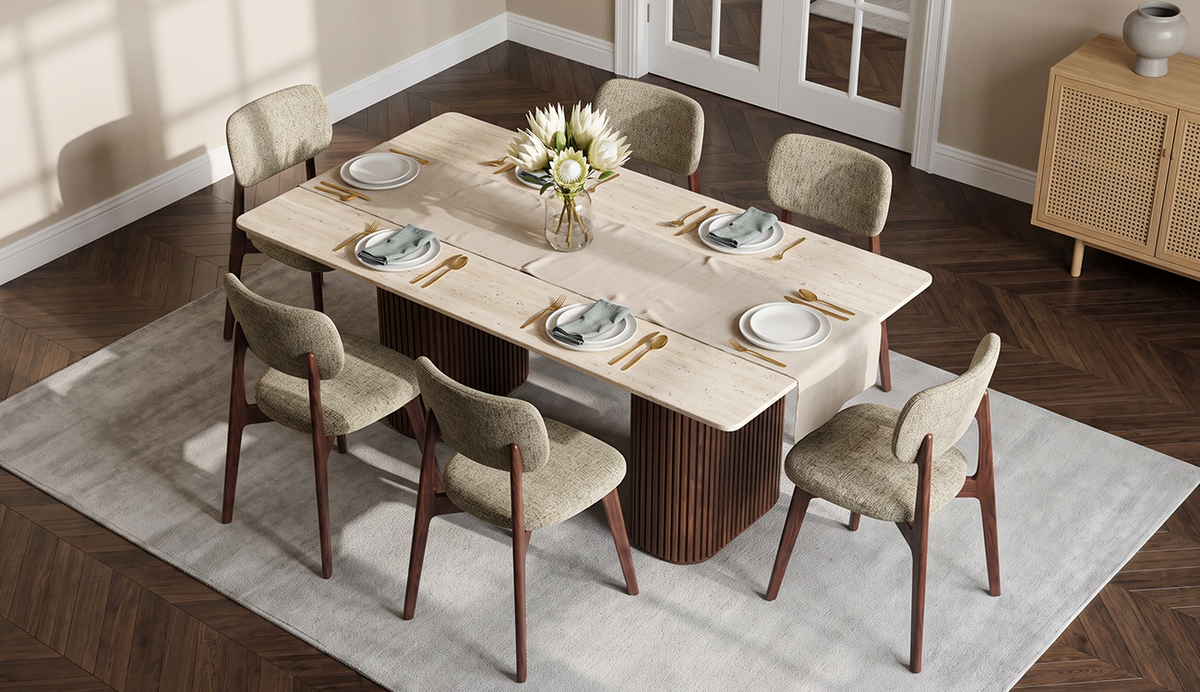 COLAMY VERSE 63" Dining Table for 4–6 with HALO Prime OEKO-TEX® Certified Upholstered Dining Chairs Set