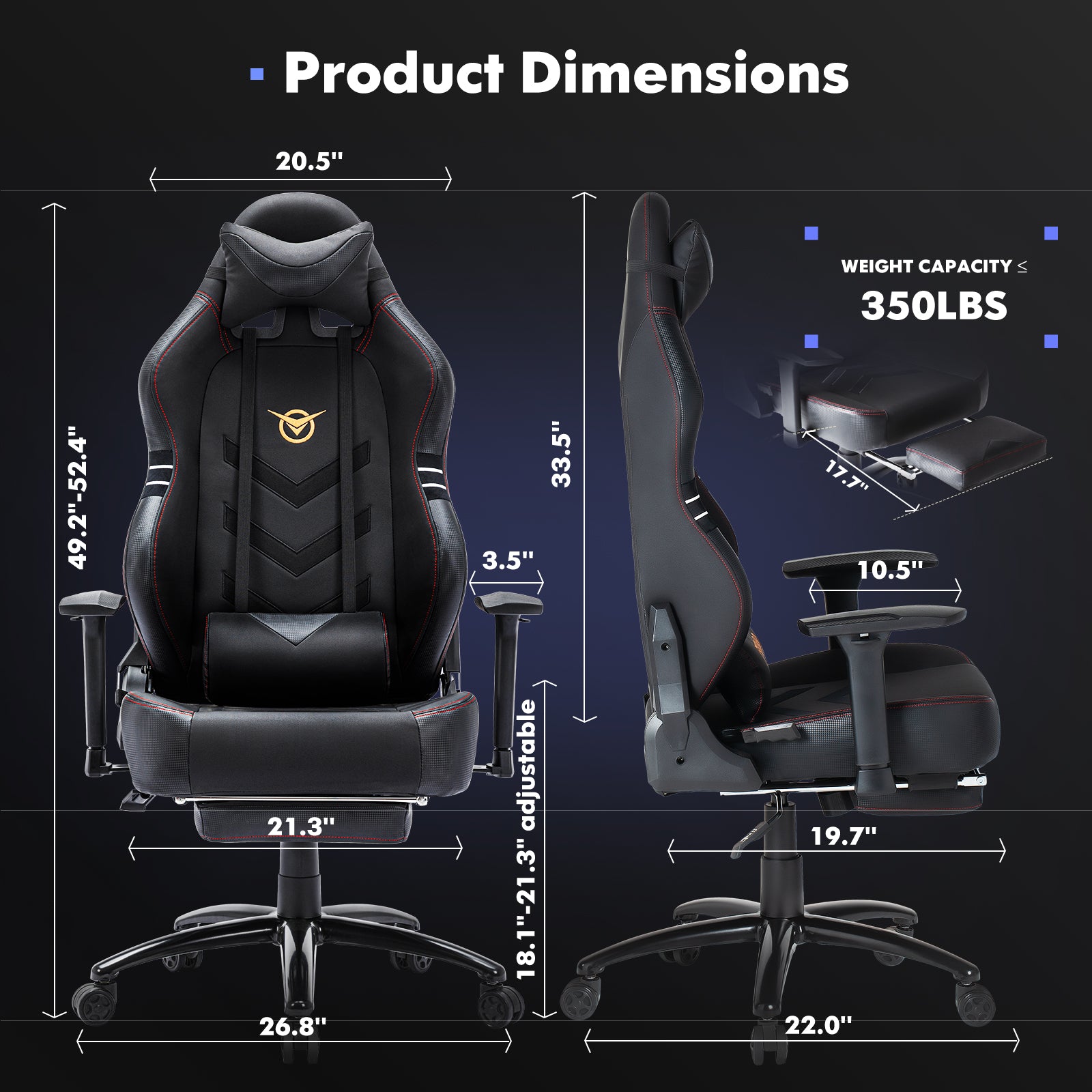 Big and Tall Gaming Chair with Footrest 350lbs Computer Gamer Chair Model.1325F