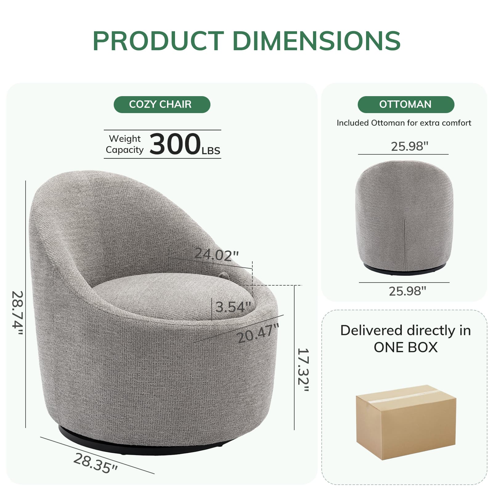 Colamy Chenille Fabric 360° Swivel Accent Chair Model.W188