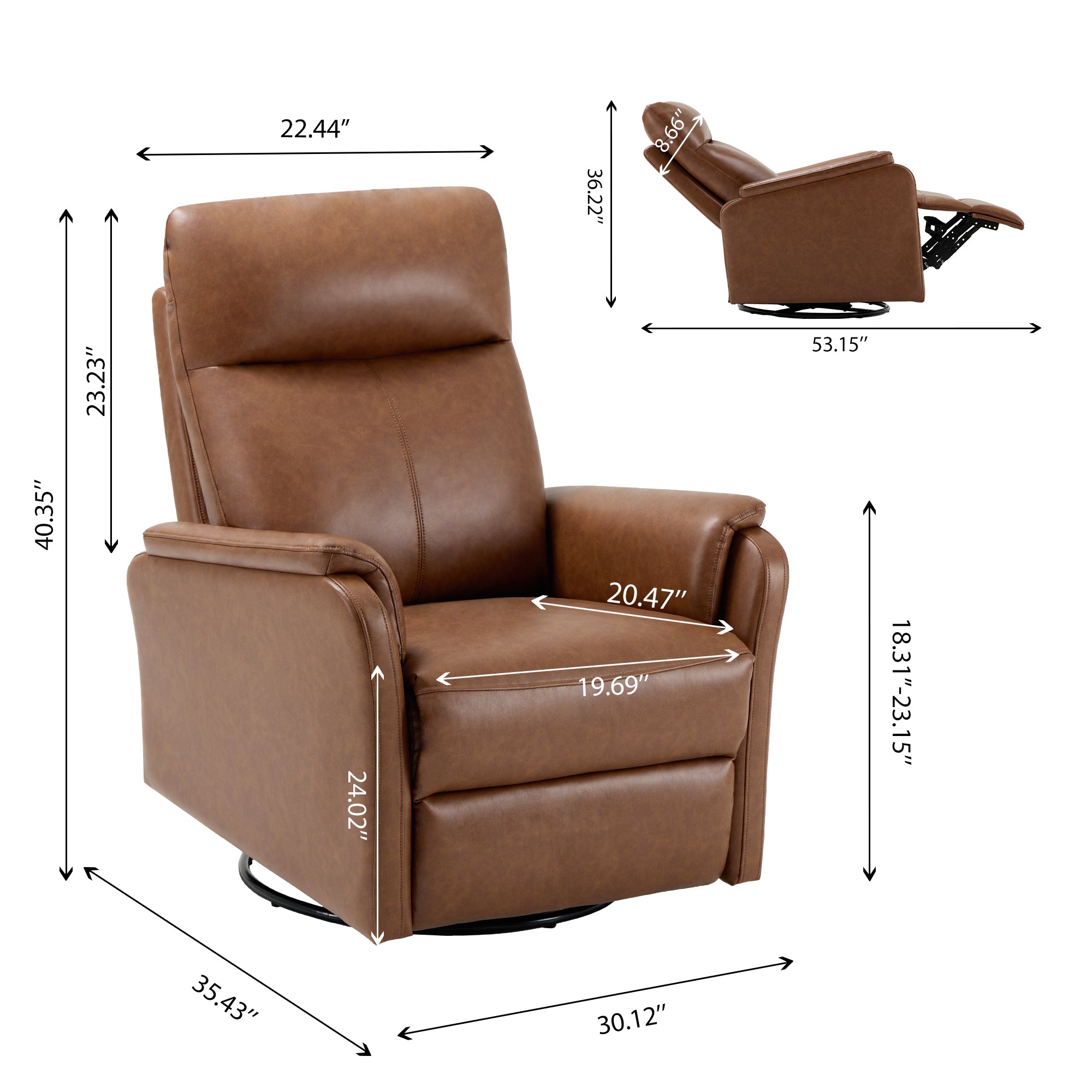COLAMY PU Leather Swivel Recliner Chair Reclining Nursery Sofa Model.60162