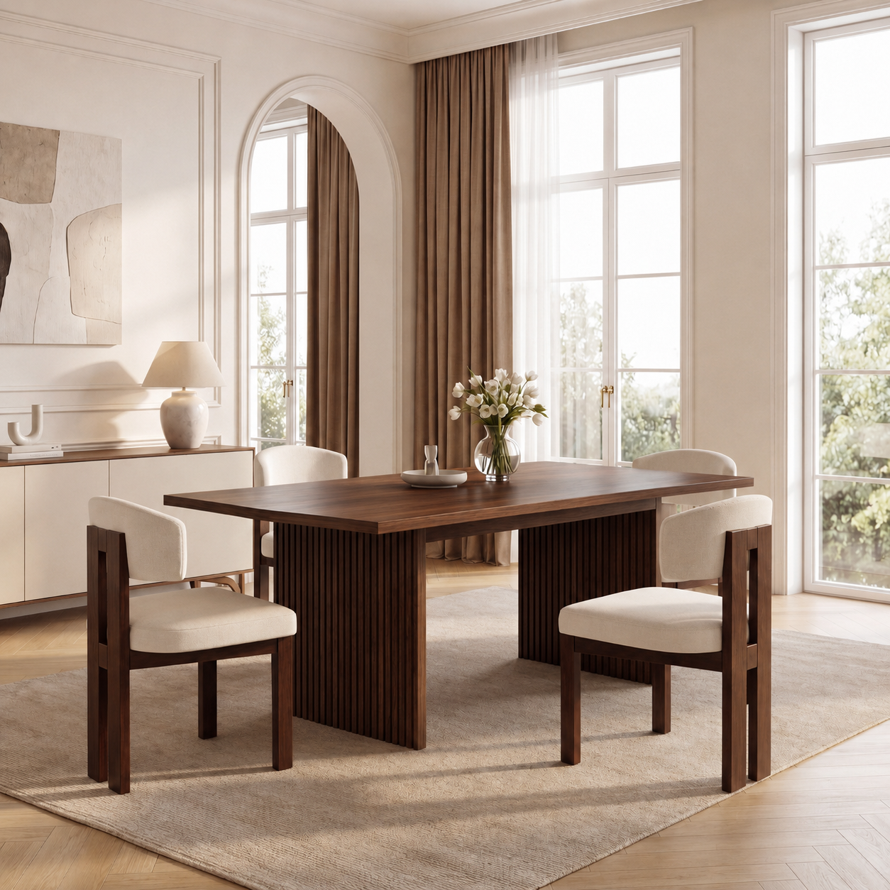 COLAMY HALO 63" Dining Table with EVANE Dining Chairs Set for 4-6