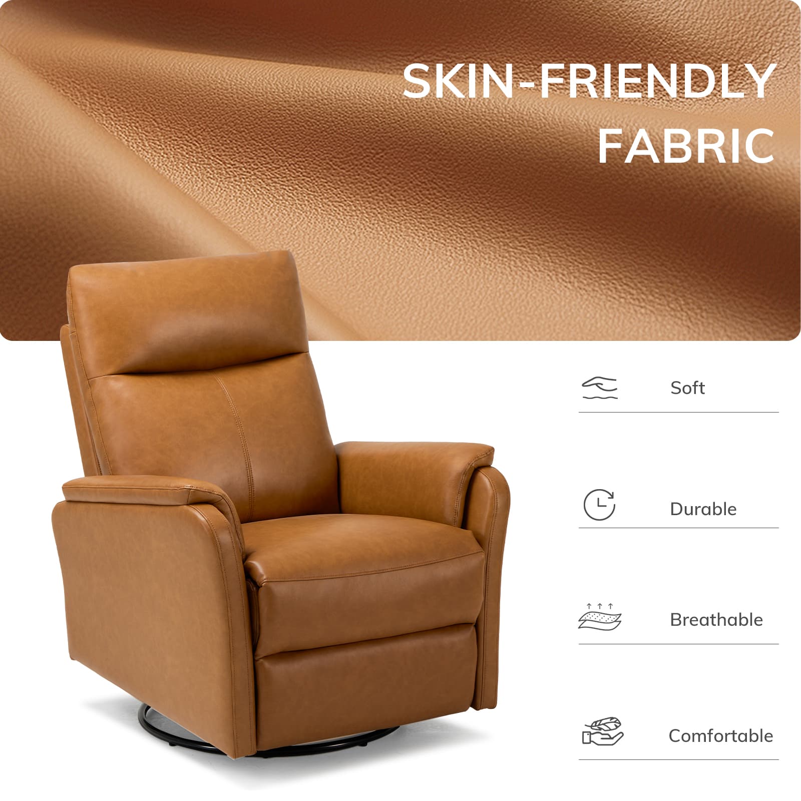 COLAMY PU Leather Swivel Recliner Chair Reclining Nursery Sofa Model.60162