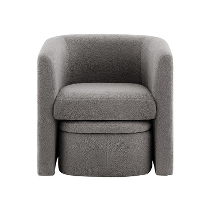 COLAMY Grey Sherpa Barrel Chair Accent Chair with Storage Ottoman Set
