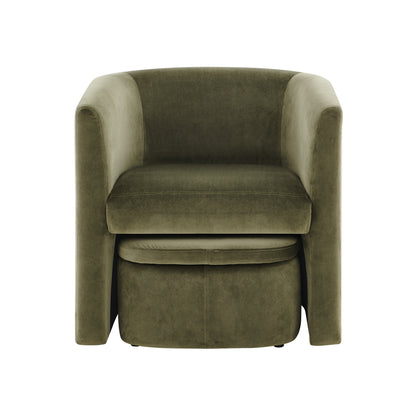 COLAMY Sherpa Barrel Chair Green Velvet Accent Chair with Storage Ottoman Set
