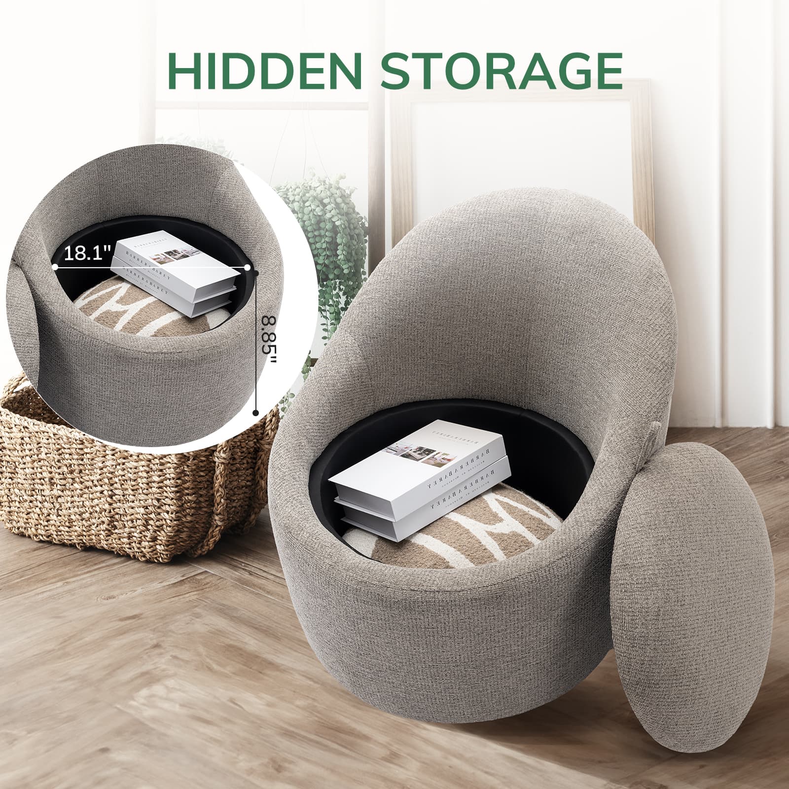 Colamy Chenille Fabric 360° Swivel Accent Chair Model.W188
