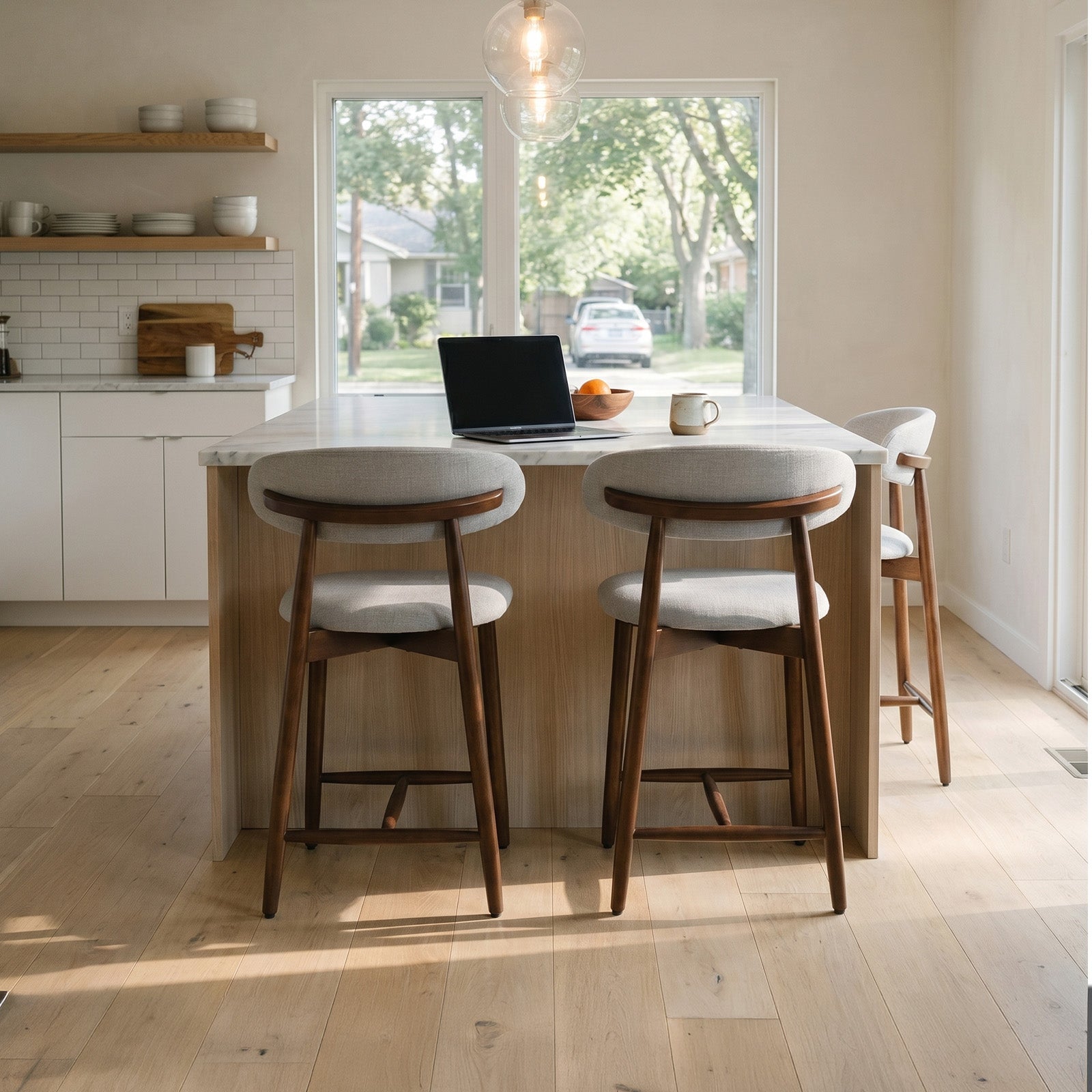 COLAMY ARLA Upholstered Wooden Scandi Minimalist Counter Height Bar Stool