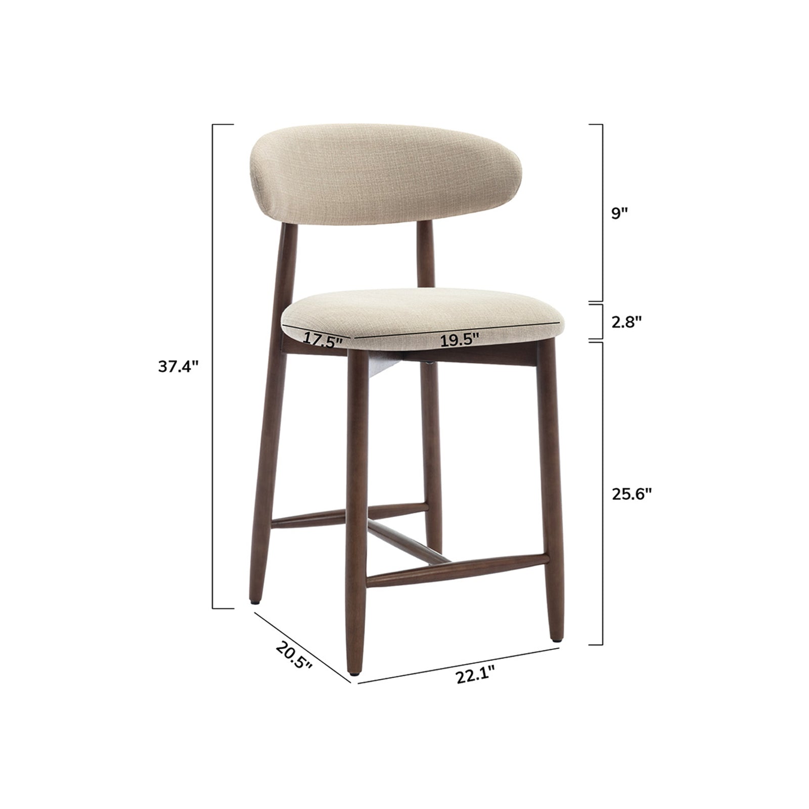 COLAMY ARLA Upholstered Wooden Scandi Minimalist Counter Height Bar Stool