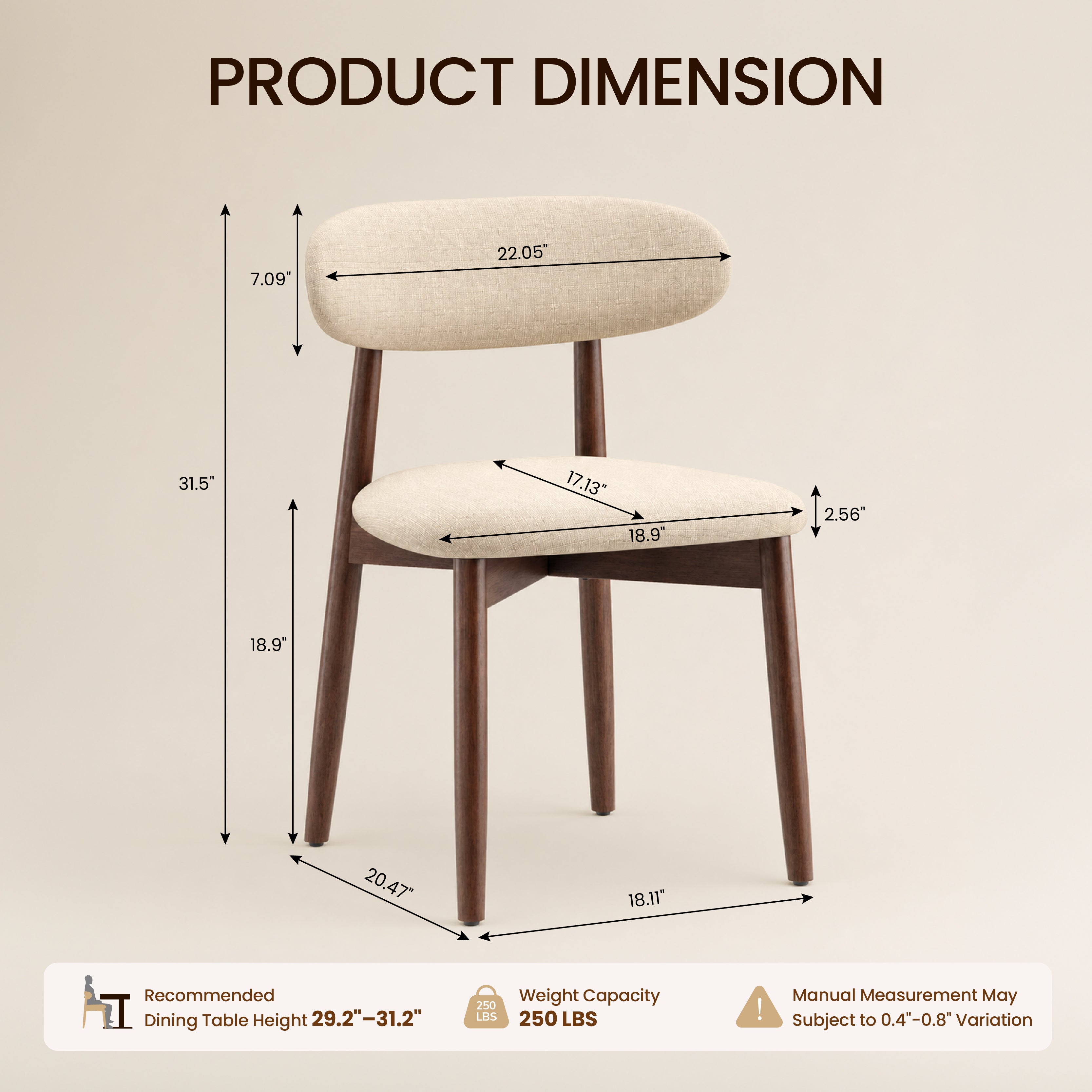COLAMY NOYA Mid-Century Modern Upholstered Dining Chair
